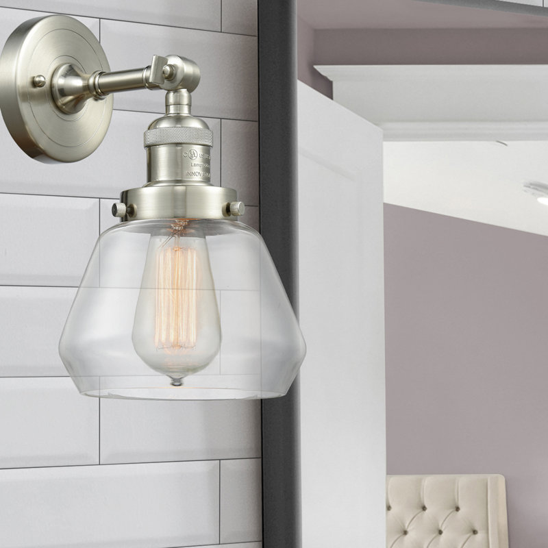 Chill Armed Sconce, Brushed Satin Nickel, Clear