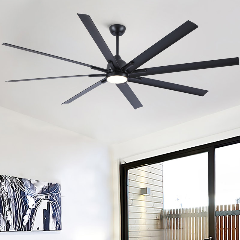 Très grand ventilateur de plafond noir 84 pouces avec télécommande 8 pales