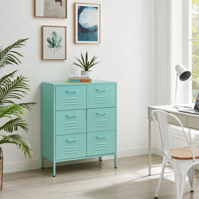 Anouck Metal Six Drawer Locker Style Sideboard - Bold Colour Modern Industrial Style