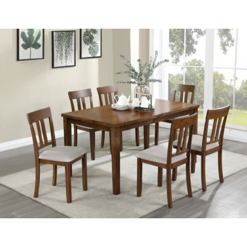Mitcham 7pc Walnut Dining Table Set With Beige Upholstered Chairs