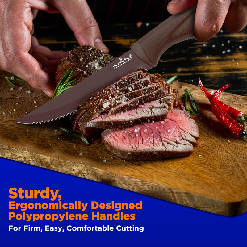 NutriChef 8-Piece Brown Stainless Steel Steak Knife Set