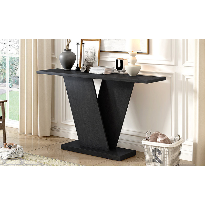 Mirod Console Table With Natural Wood Veneer,V-Base Design For Classic Versatility ,Perfect For Displaying Your Favorite Items, Easy Assembly