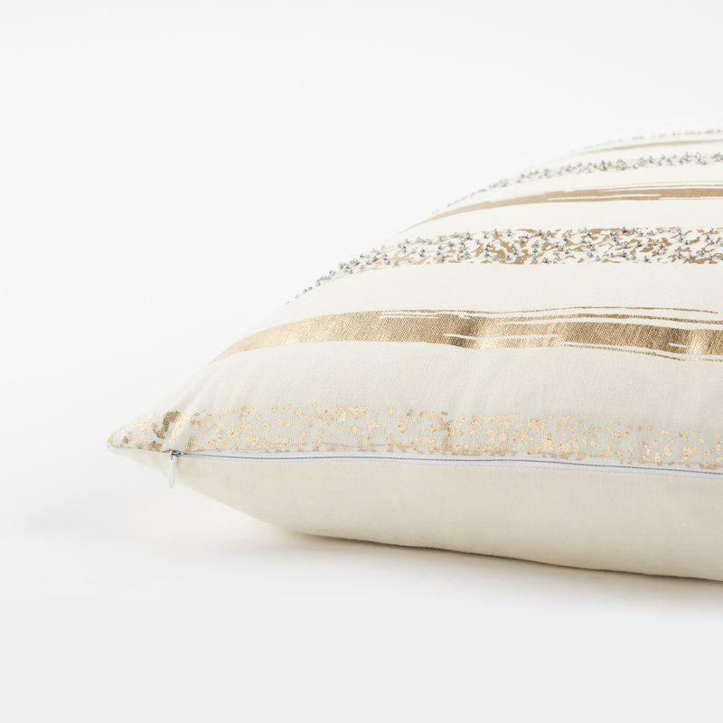 Sequined Cotton Throw Pillow, Ivory/Brown, 20"W x 20"L, Polyester
