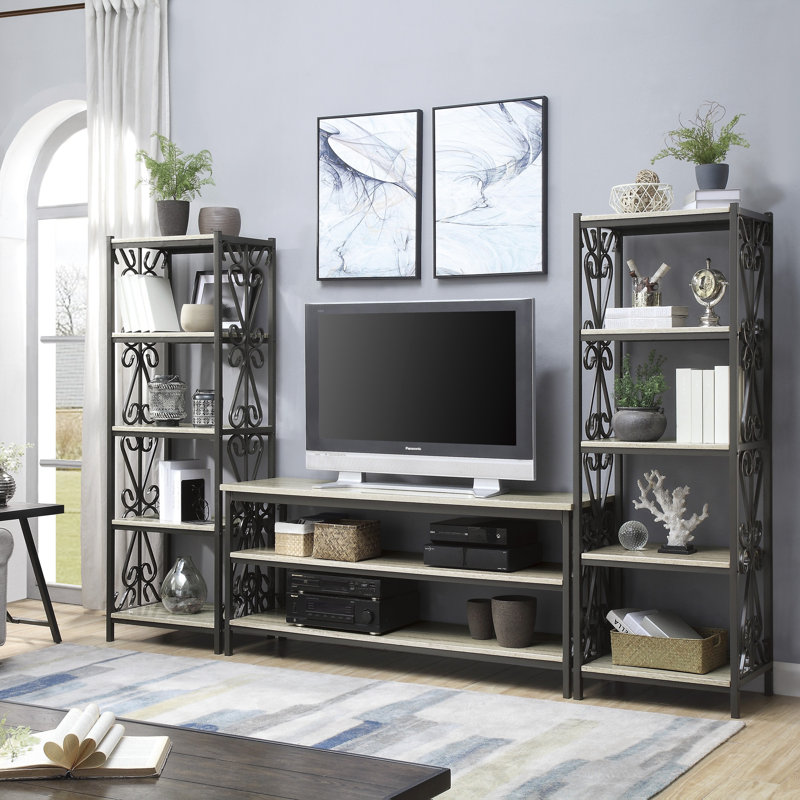 Meuble télé avec plateau en faux marbre et tablettes 1 pièce