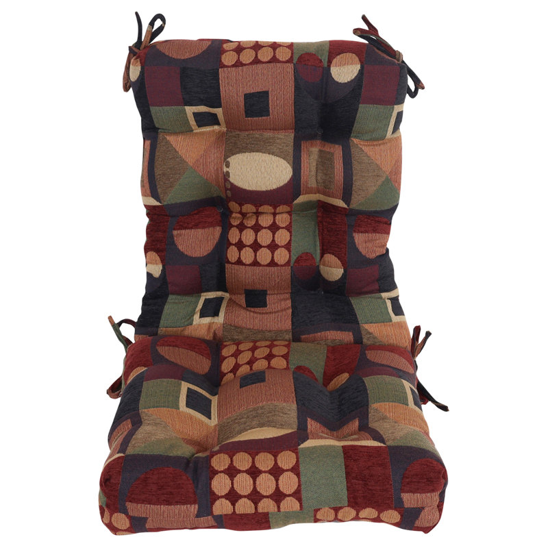 Jacquard Chenille Tufted Seat/Back Chair Cushion, Multi-Colored Geometric, 18" W x 18" D