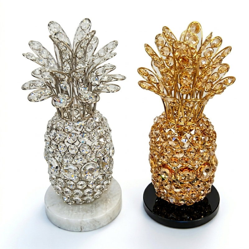 Elegant Iron and Beaded Pineapple Tabletop Decor Set