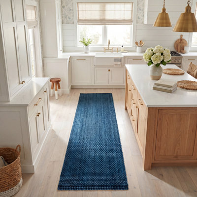 Tapis bleu en jute / sisal tissé à la main Dollard