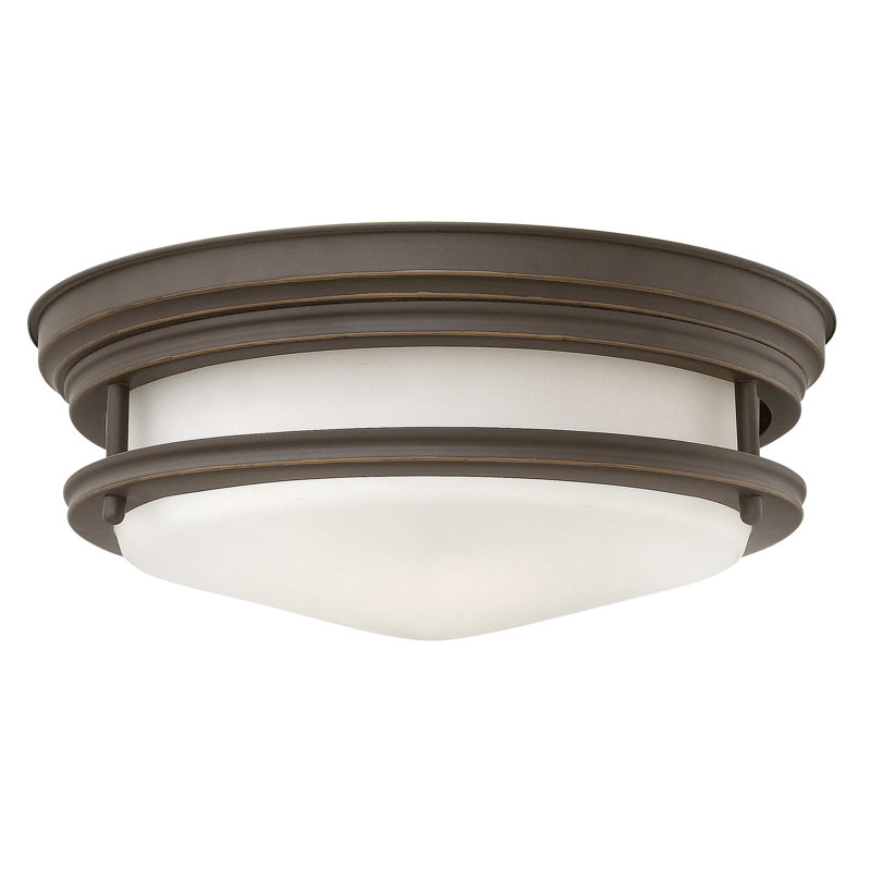 Hadley Two-Light Flush Mount Ceiling Light, Incandescent, White, Oil Rubbed Bronze