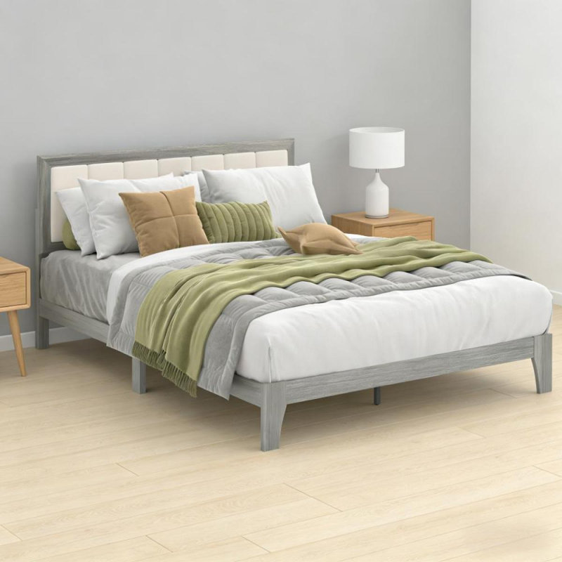 Base de lit de style nordique, base de lit plateforme avec lattes en bois, Queen