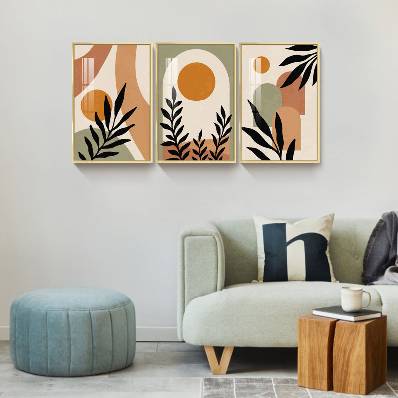 Boho, œuvre d'art encadrée sur toile, 3 pièces, H 24 po x l 48 po x P 1,34 po, Or