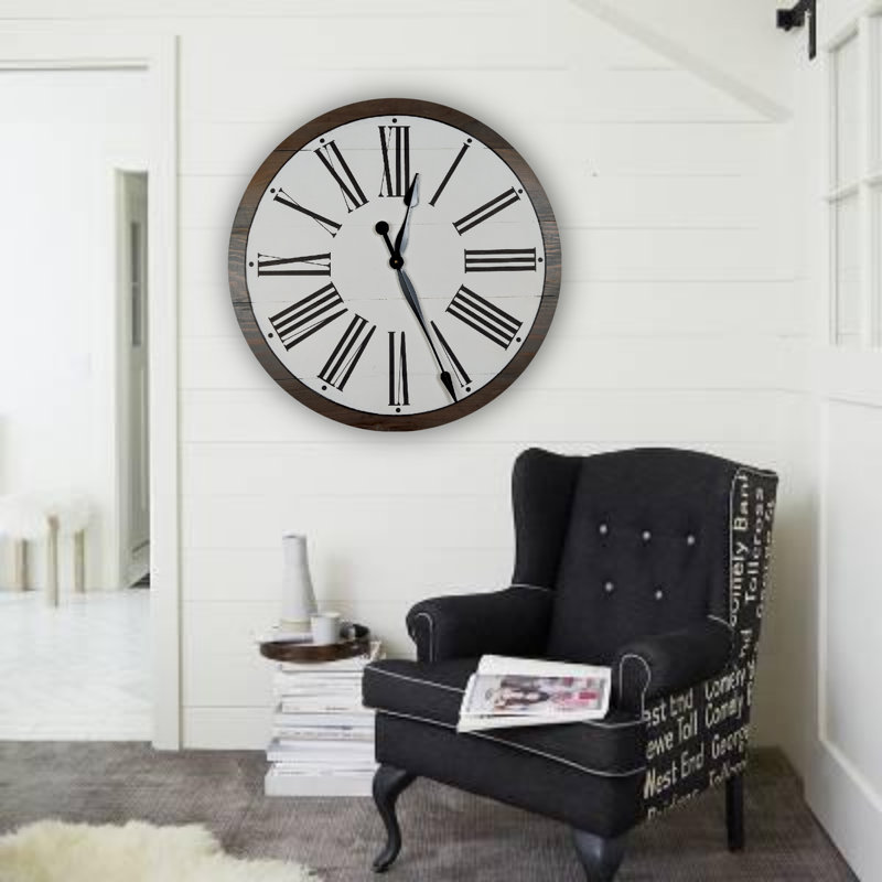 Manorhaven Solid Wood Wall Clock, Gray, Extra Large