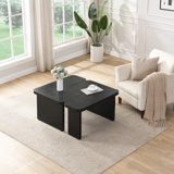 47,24 x 23,62 pouces et 35,43 x 31,49 pouces Table basse rectangulaire en bois, table basse simple en forme de L pour la salle à manger, jardin, noir