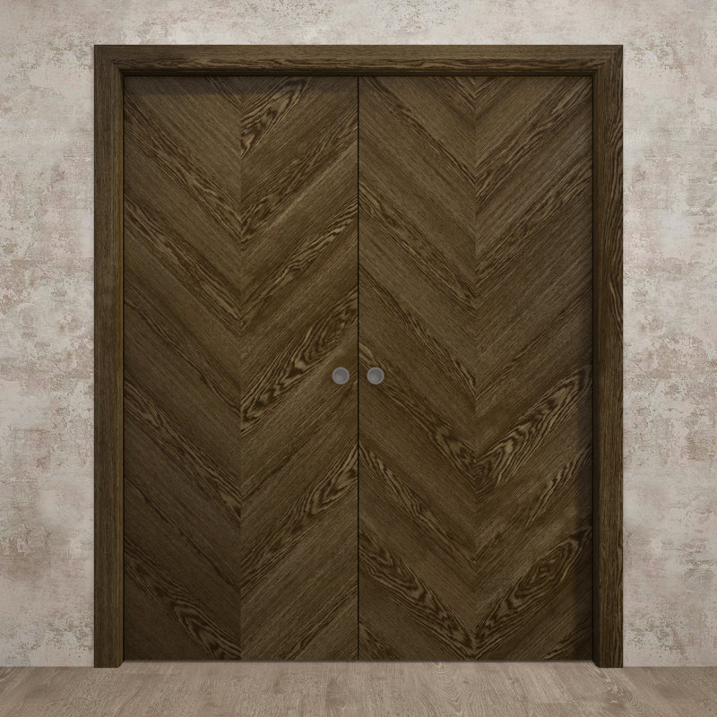 Sliding French Double Pocket Doors | Ego 5005 | Kit Rail Hardware | Solid Wood Interior Bedroom Modern Doors, Marble Oak