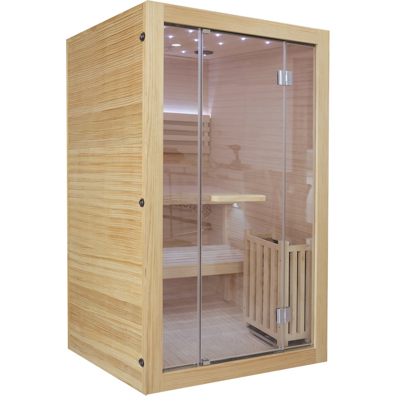 Boîte de sauna en pin pour deux personnes avec éclairage DEL Lumen