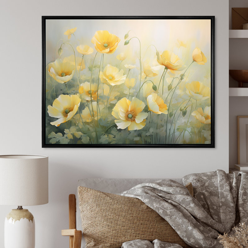 «Malamut White Yellow Buttercups Romantic Impression II - Buttercups», reproduction d'art sur toile encadrée