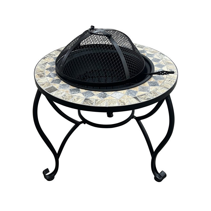 24.8"D. Round Mosaic Tile Metal Fire Pit "Medora"