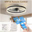 Ventilateur de plafond silencieux intelligent 20 "avec lumière - Lampe encastrée en cristal à DEL avec pales cachées et système de circulation d'air naturel, conçu pour la chambre à coucher, la chambre d'enfant et le bureau