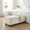 Banc de rangement avec repose-pieds de 48 pouces avec charnière de sécurité et couvercle capitonné, siège multifonctionnel et compartiment caché pour le salon, la chambre à coucher ou le vestibule, tissu beige