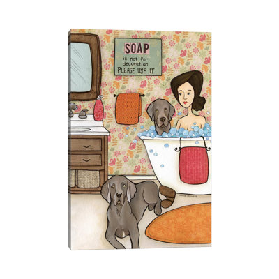 «Weimaraner Bath» par Jamie Morath - peinture sur toile tendue