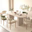Table de salle à manger extensible pour 4 à 8 personnes, bords arrondis, piètement en lattes de bois, style inspirant, avec coins arrondis, idéale pour les réunions de famille au salon.