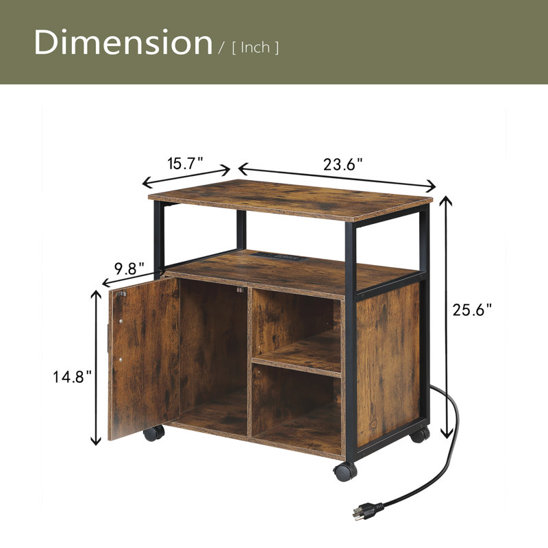 File Cabinet,Office Filing Cabinets With Socket And USB Charging Port,Printer Stand With Storage For A4, Letter Size,Metal Side Frame