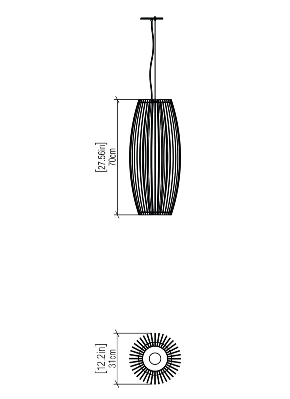 Stecche Di Legno 1 - Light Pendant, 27.3" H x 12.09" W x 12.09" D, Maple