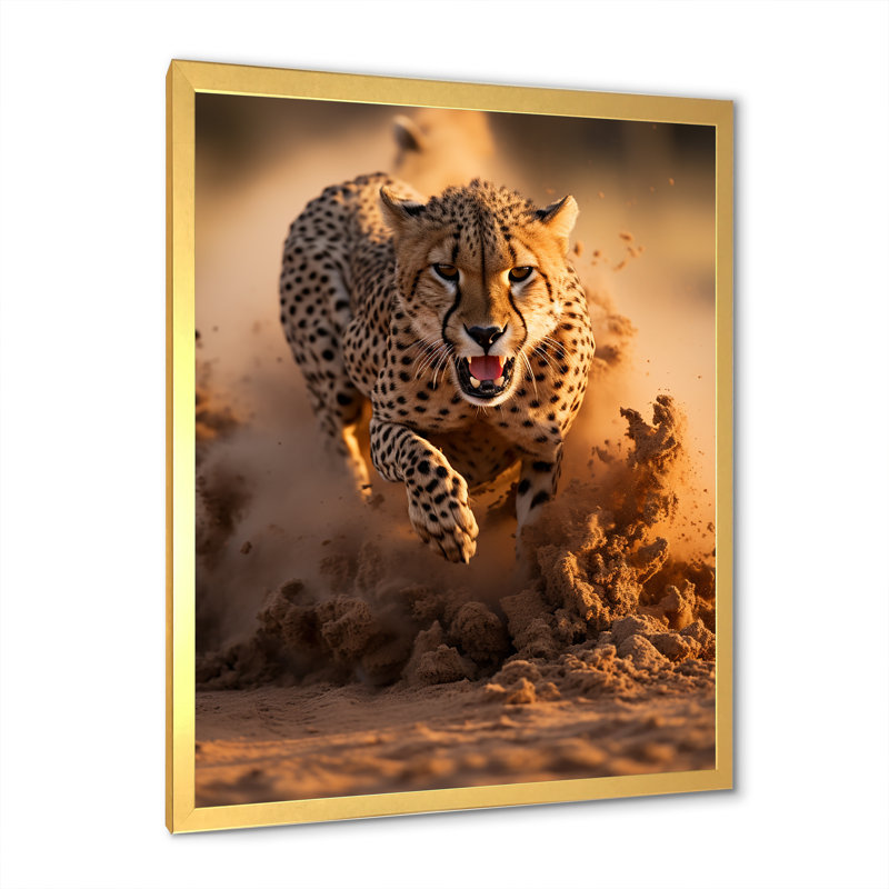 Photo de guépard Chase I - art mural léopard / guépard, Cadre doré simple, H 20 po x l 12 po x P 1 po