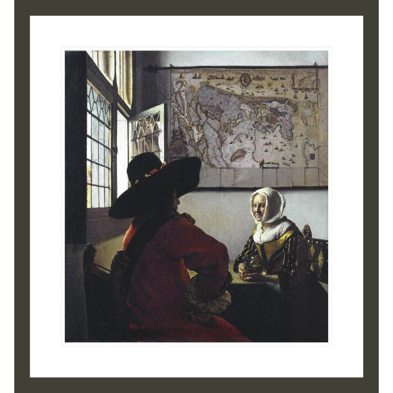 «Fonctionnaire et une fille qui rigole» par Johannes Vermeer, impression giclée encadrée, 25.33" H x 23.5" W