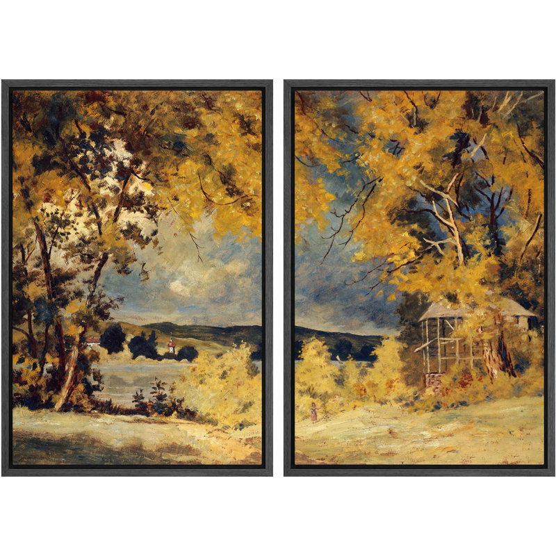 Automne, bonheur, paysage rustique, tons chauds, nature sauvage, illustrations, décor rustique, Noir, H 24 po x l 16 po