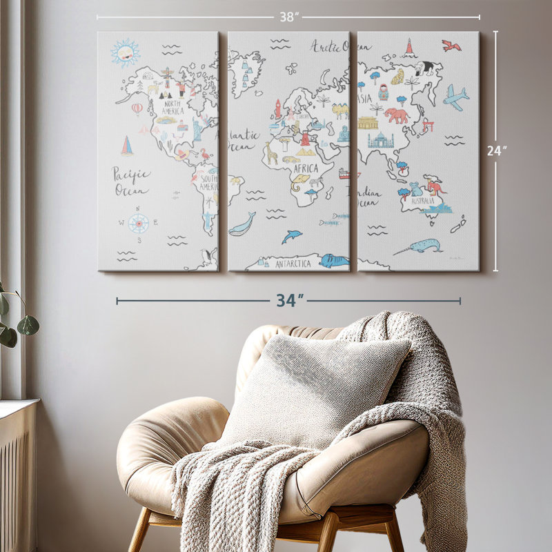 «World Map Pastel» sur toile, H 24 po x l 38 po x P 1,25 po