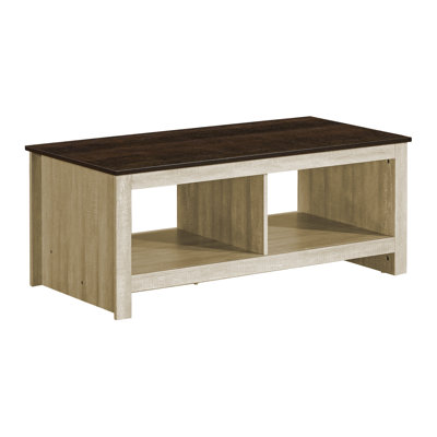 Coffee Table, 44"l, Cocktail, Accent, Storage, Rectangular, Living Room, Beige Oak Laminate, Dark Brown Oak Laminate, Contemporary