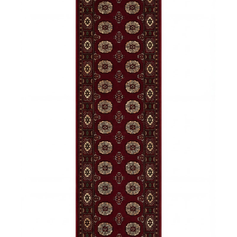 Rug Branch Rawda 2' x 8' (2'3" x 8') Red/Beige Oriental Bokhara Indoor Runner Rug, Traditional, Low Pile, Stain-Resistant Hallway Carpet - Entryway, Mudroom, Bedroom, and Kitchen