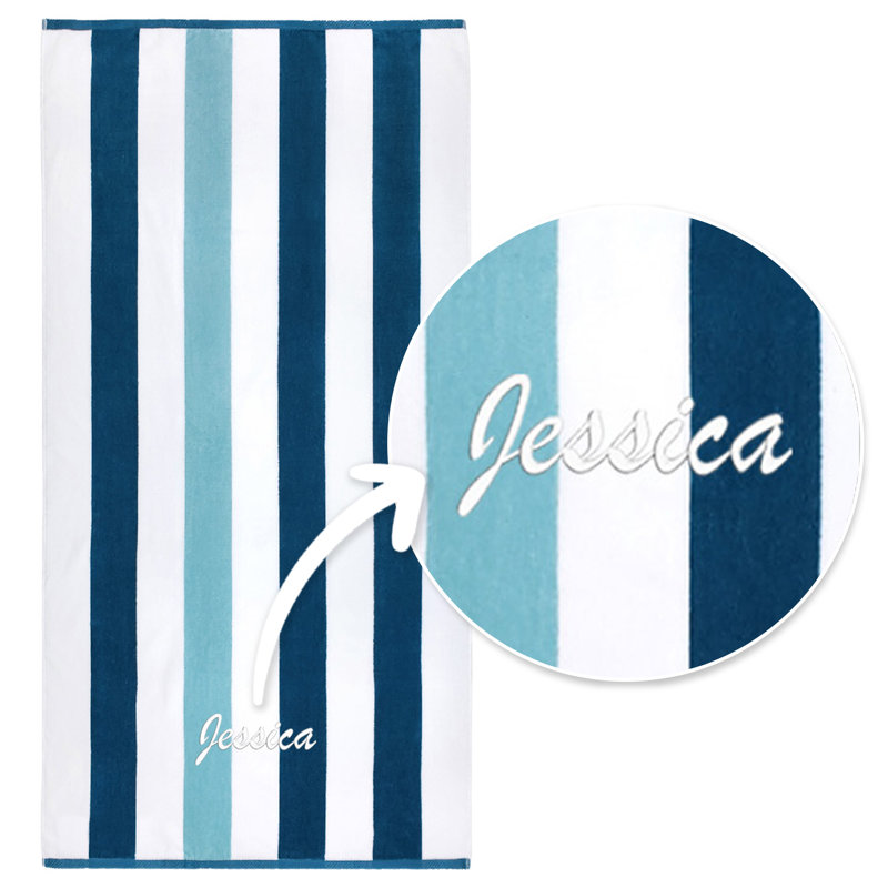 Broderie personnalisée de serviettes de plage, 100% coton, velours, rayé et surdimensionné 35 po x 70 po, Oui, Bleu sarcelle