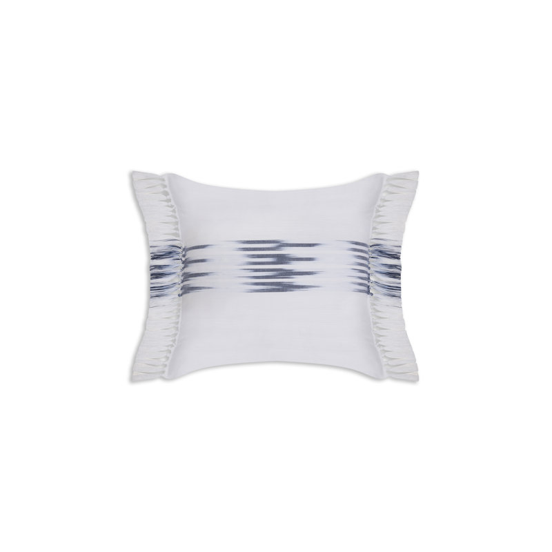 Peshtemal Ikat Cotton Pillow with Fringe, White;Navy