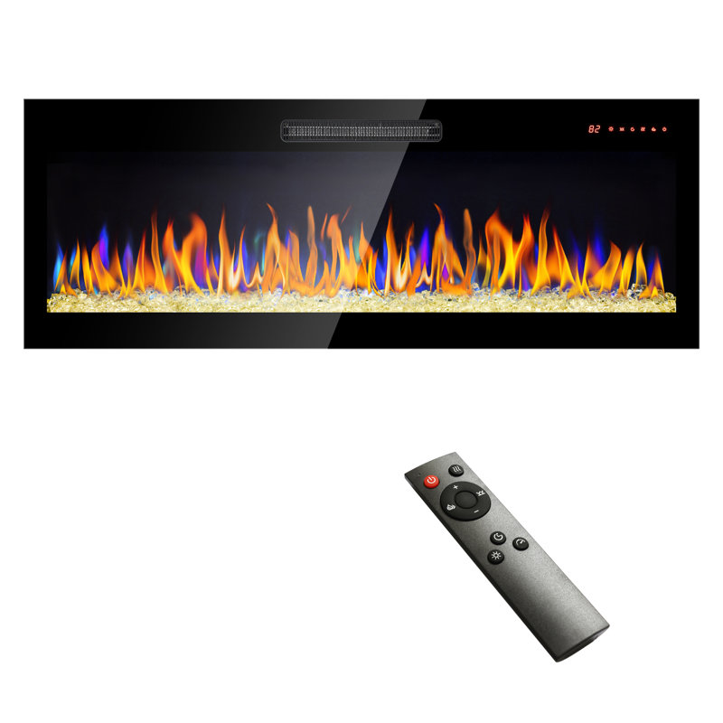 Cheminée électrique ultra-mince 127 cm (50 pouces), télécommande, flammes variées et combinaisons, puissance de 5 000 BTU/h, 11 niveaux de température, écrans multicolores encastrés faciles à utiliser, 1 400 W de réglages de température, construction