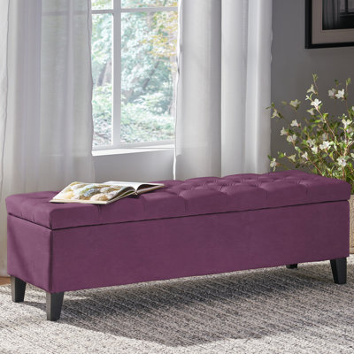 Banc de rangement en velours mauve à motif de losanges pour le hall d'entrée, l 51,00 po x P 17,19 po, pin et contreplaqué