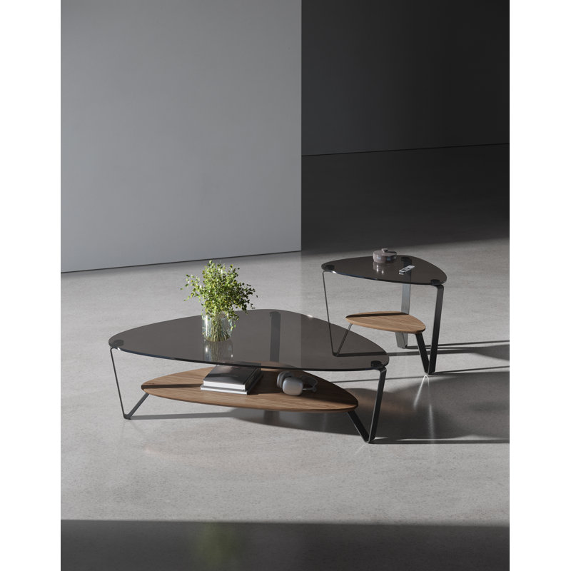 Dino Glass End Table, Natural Walnut