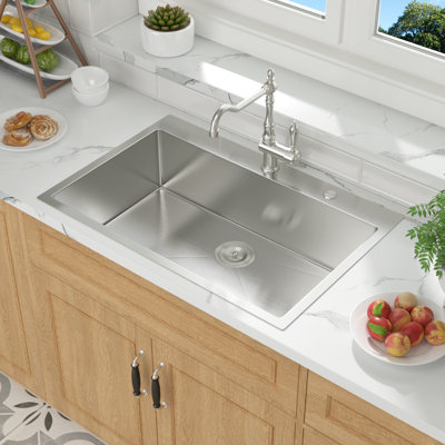 Mocoloo 30" Drop-In Single Bowl Kitchen Sink 16-Gauge Stainless Steel Kitchen Sink with Basket Strainer