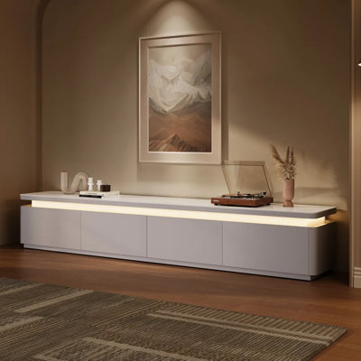 Modern TV Stand With Adjustable LED Lights, Sintered Stone Top, Fully Assembled