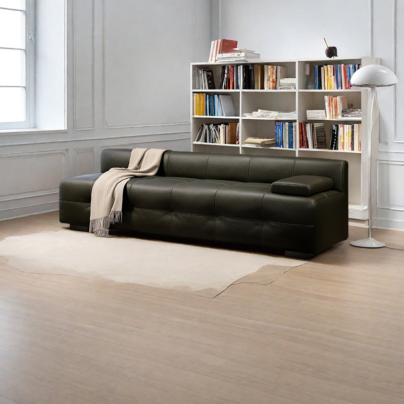 Élégante chaise longue élégante en similicuir, Orienté à droite, Vert foncé
