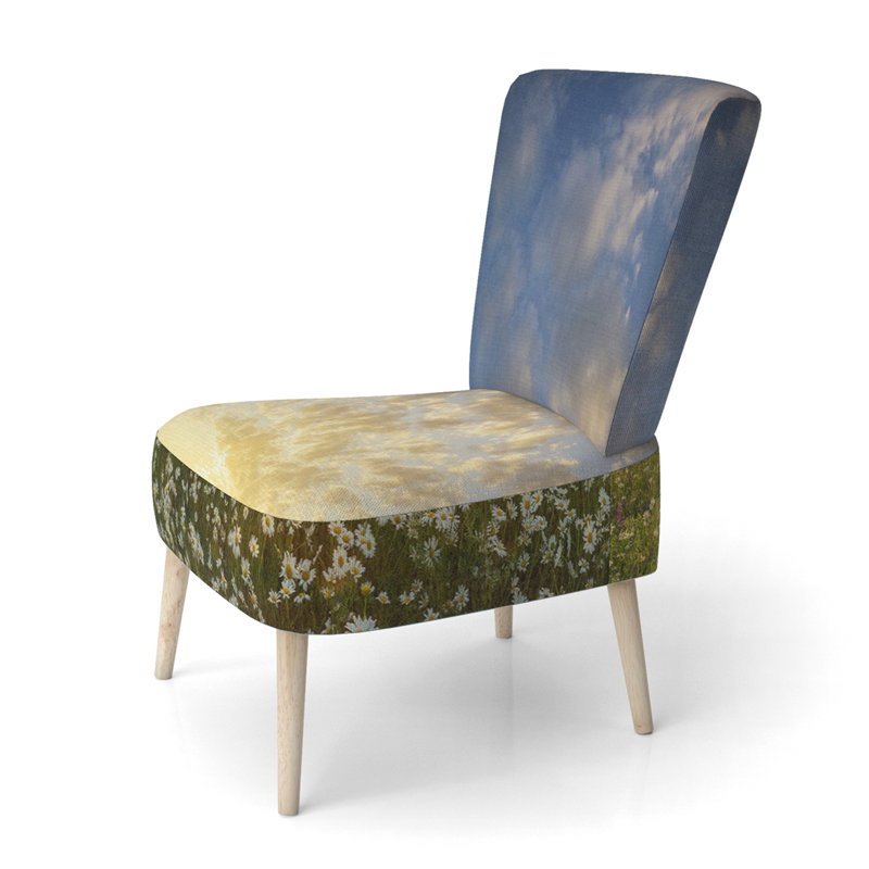 Accent Chair, Beige Floral Pattern Upholstered Decor - Beige Floral Pattern II, Green/Yellow