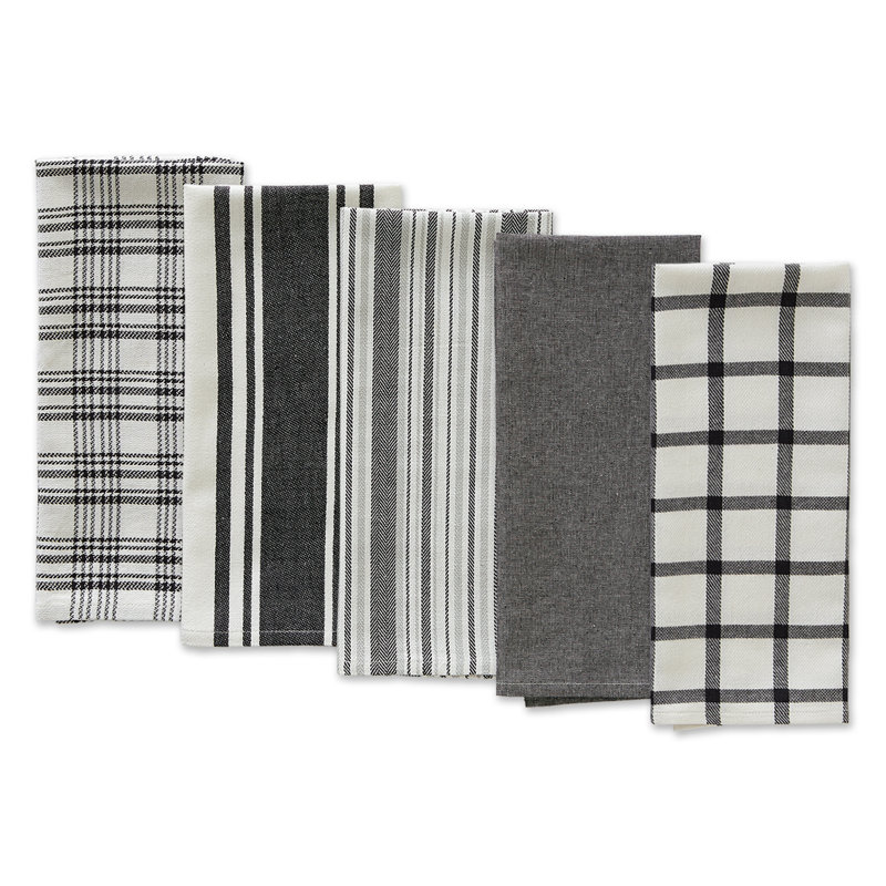Cotton Waffle Kitchen Towel Linen Set, Black