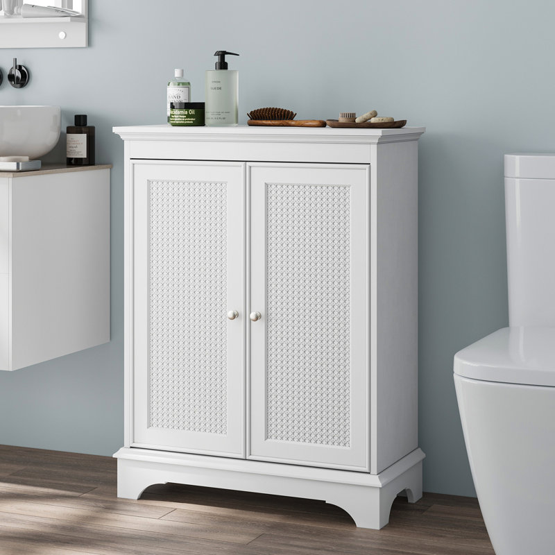 Two Door Rattan Storage Cabinet With Adjustable Partition