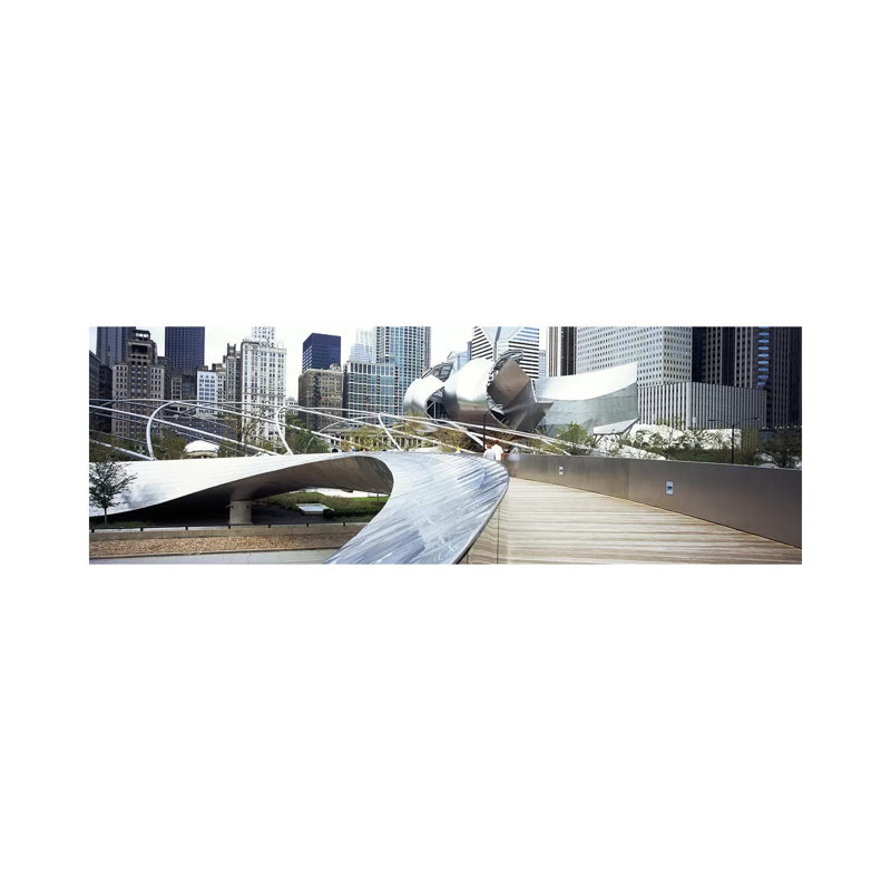 Footbridge In A Park, Millennium Park, Chicago, Illinois, USA - Wrapped Canvas Panoramic Print, 182.88 cm H x 60.96 cm W