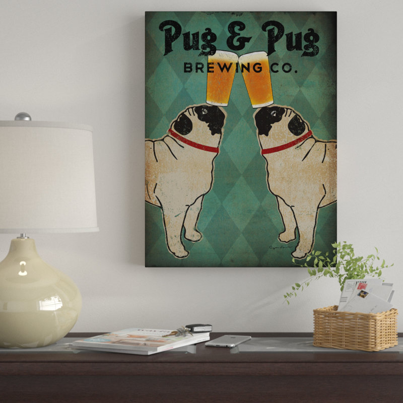«Pug and Pug Brewing», reproduction d'impression sur toile tendue, H 24 po x l 18 po x P 2 po