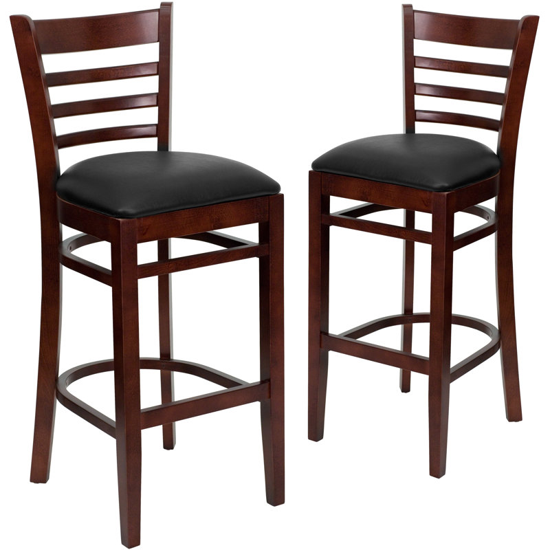 Prompton Vertical Slat Back Wooden Restaurant Barstool, Black, Mahogany