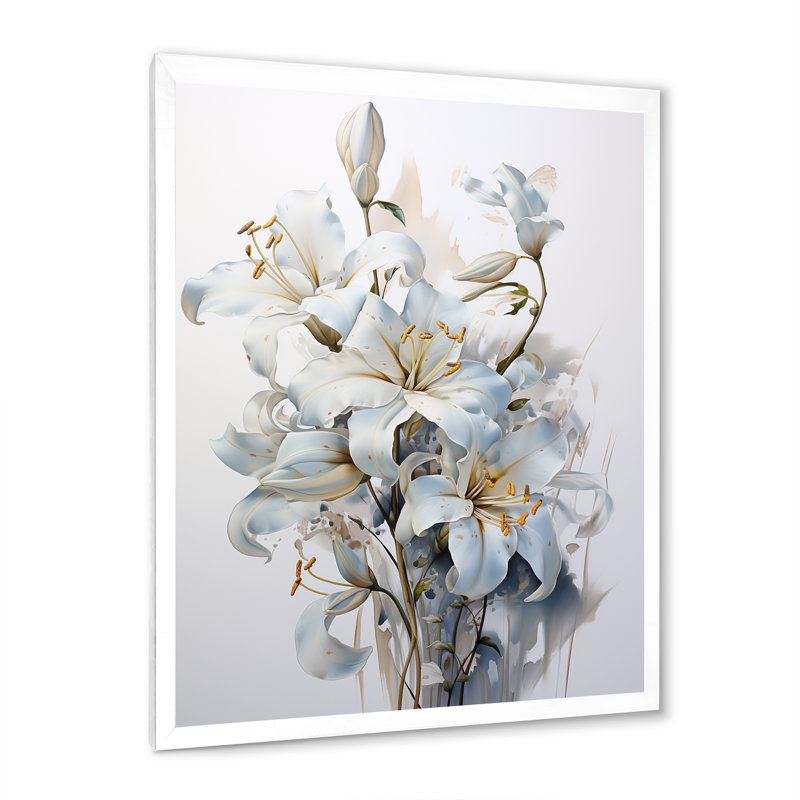 «White Lilies In Bloom Bloquet I» sur toile, H 44 po x l 34 po x P 1,5 po, Cadre simple blanc
