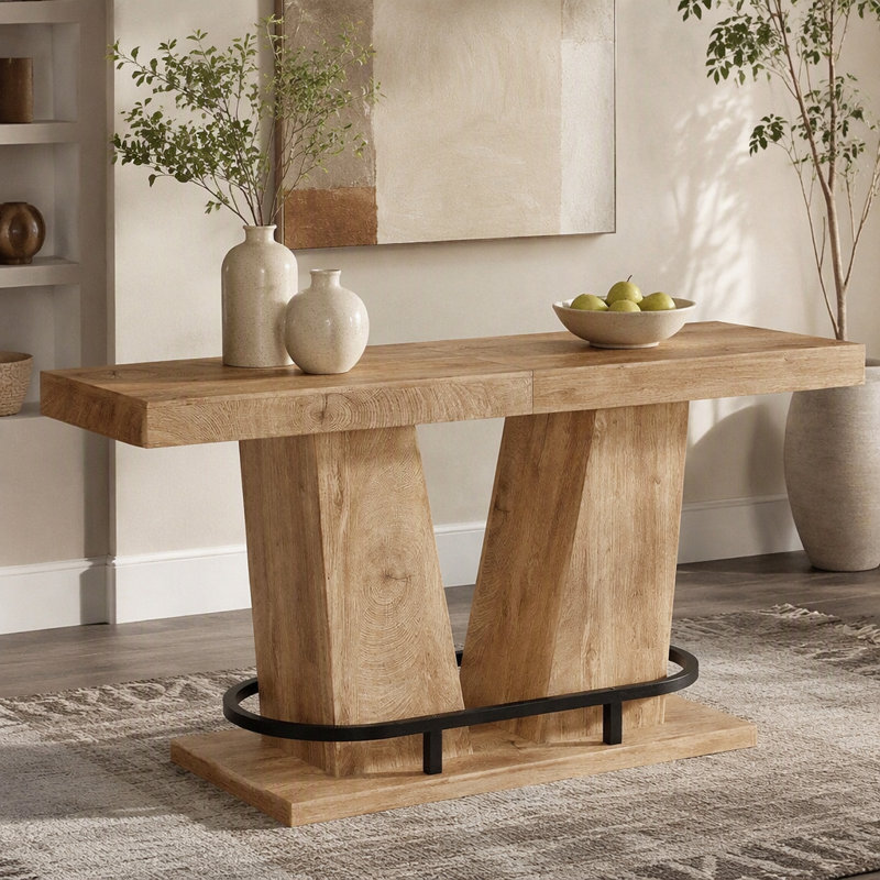 62.99" Bar Table for 4-6, Rectangle Counter Height Pub Table with Metal Footrest