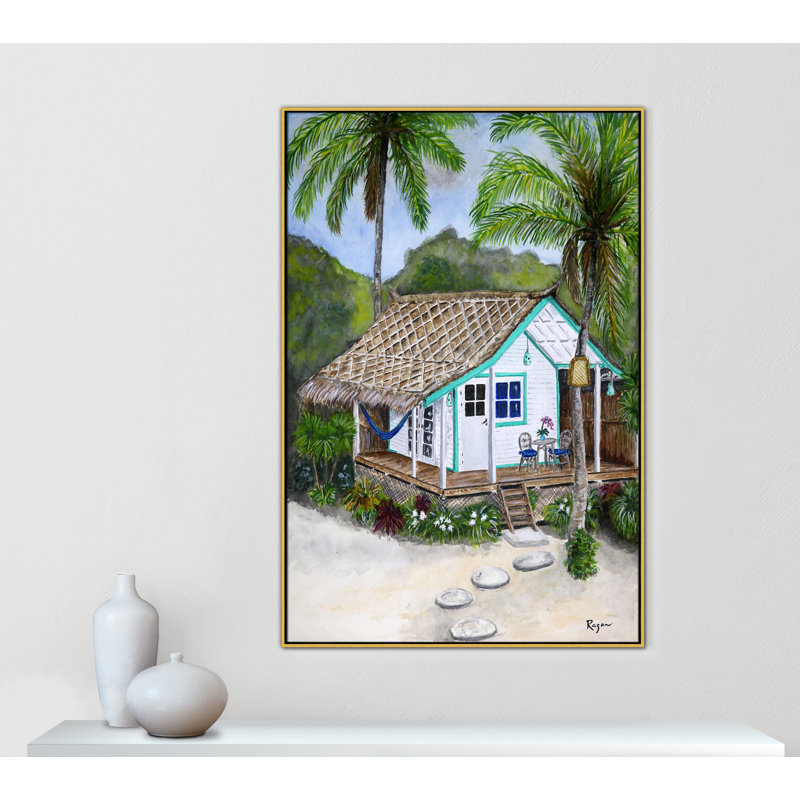 «Little Grass Shack Print» par Mike Ragan pour , H 61,5 po x l 41,5 po, Doré