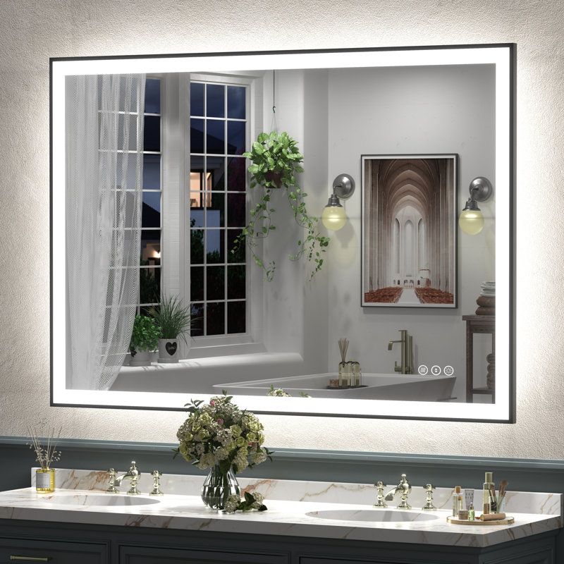 Miroir de salle de bain / de meuble-lavabo avec cadre en verre trempé à DEL certifié Aevar UL avec garantie de 3 ans